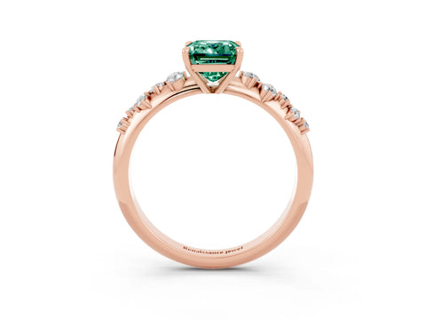 Rose gold Emerald Cut Green Sapphire Cluster Side Stone Solitaire Ring with Prong Setting_27