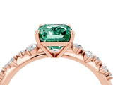 Rose gold Emerald Cut Green Sapphire Cluster Side Stone Solitaire Ring with Prong Setting_28