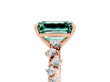 Rose gold Emerald Cut Green Sapphire Cluster Side Stone Solitaire Ring with Prong Setting_29