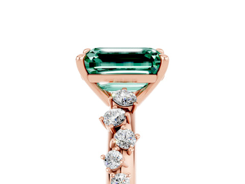 Rose gold Emerald Cut Green Sapphire Cluster Side Stone Solitaire Ring with Prong Setting_29