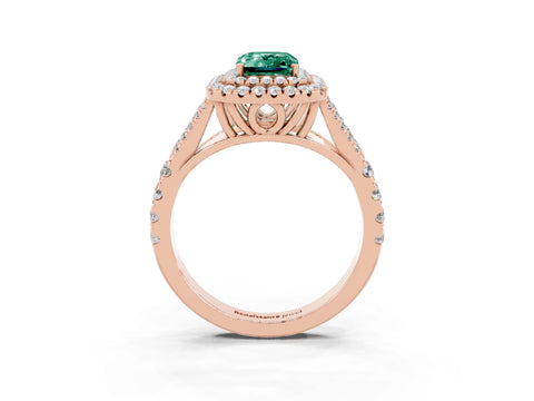 Rose gold Emerald Cut Green Sapphire Double Halo Ring with Split Shank and Prong Setting_15