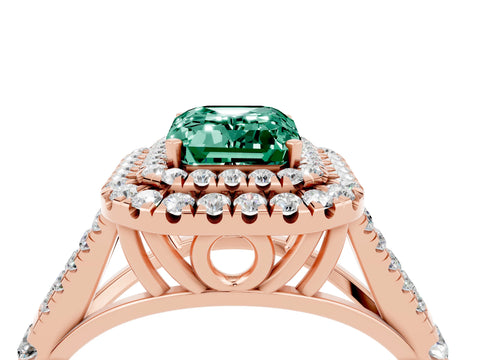 Rose gold Emerald Cut Green Sapphire Double Halo Ring with Split Shank and Prong Setting_16