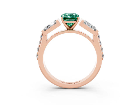 Rose gold Emerald Cut Green Sapphire Engagement Ring with Baguette Side Stones and Channel Set Band_3