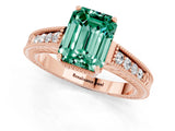 Rose gold Emerald Cut Green Sapphire Engagement Ring with Milgrain Channel Set Band and Prong Setting_1