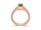 Rose gold Emerald Cut Green Sapphire Engagement Ring with Milgrain Channel Set Band and Prong Setting_3