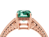 Rose gold Emerald Cut Green Sapphire Engagement Ring with Milgrain Channel Set Band and Prong Setting_4