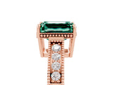 Rose gold Emerald Cut Green Sapphire Engagement Ring with Milgrain Channel Set Band and Prong Setting_5