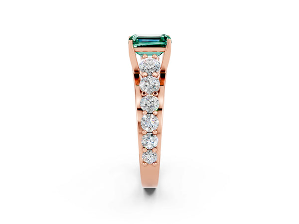 Rose gold Emerald Cut Green Sapphire Engagement Ring with Pavé Band and Four-Prong Setting