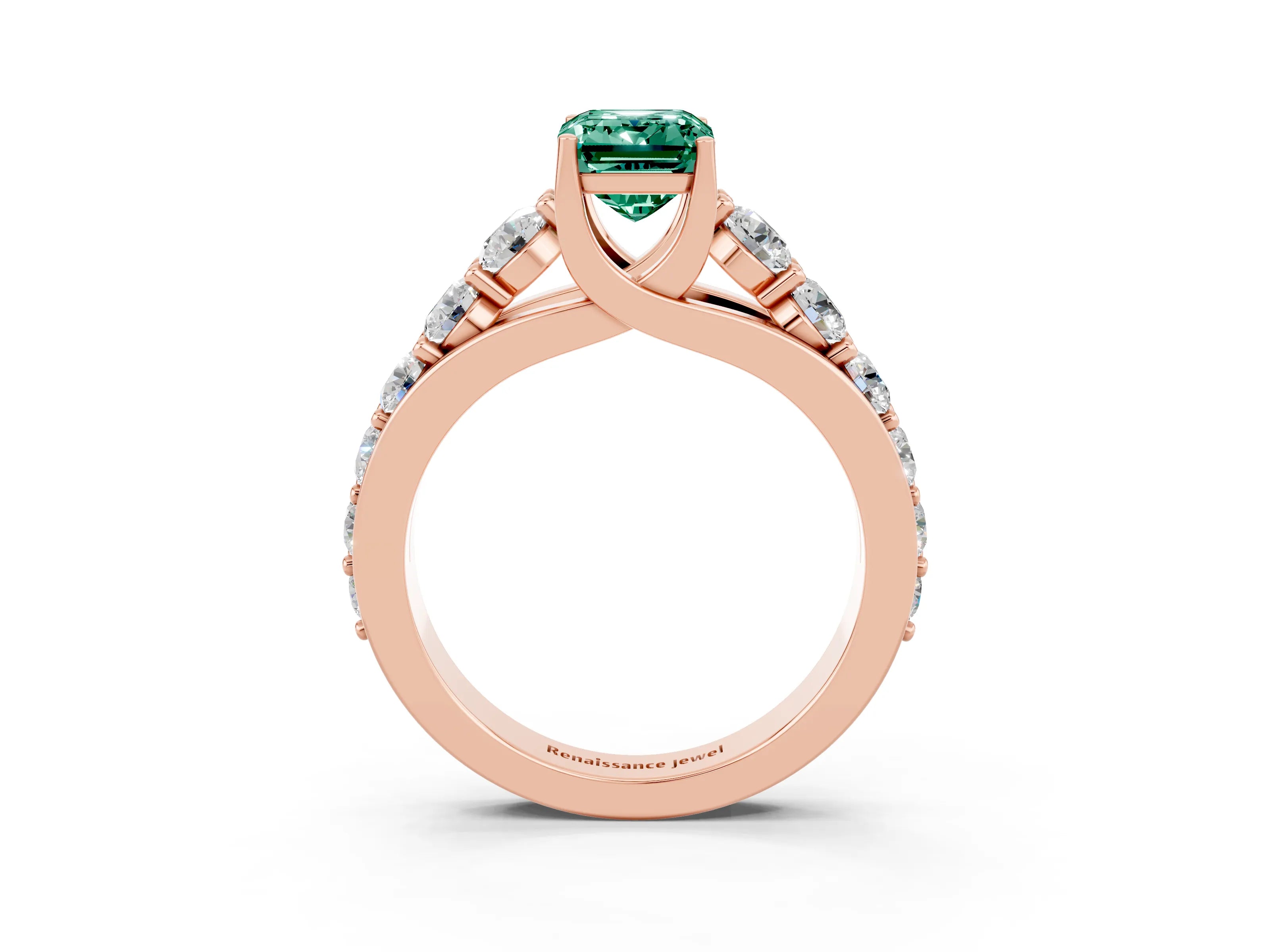 Rose gold Emerald Cut Green Sapphire Engagement Ring with Pavé Band and Four-Prong Setting_3