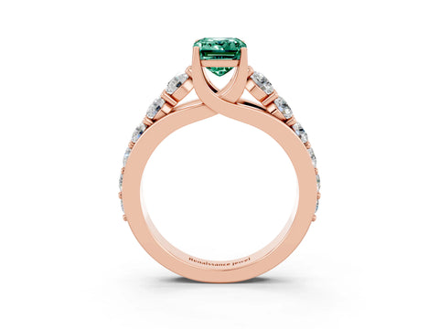 Rose gold Emerald Cut Green Sapphire Engagement Ring with Pavé Band and Four-Prong Setting_3