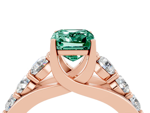 Rose gold Emerald Cut Green Sapphire Engagement Ring with Pavé Band and Four-Prong Setting_4