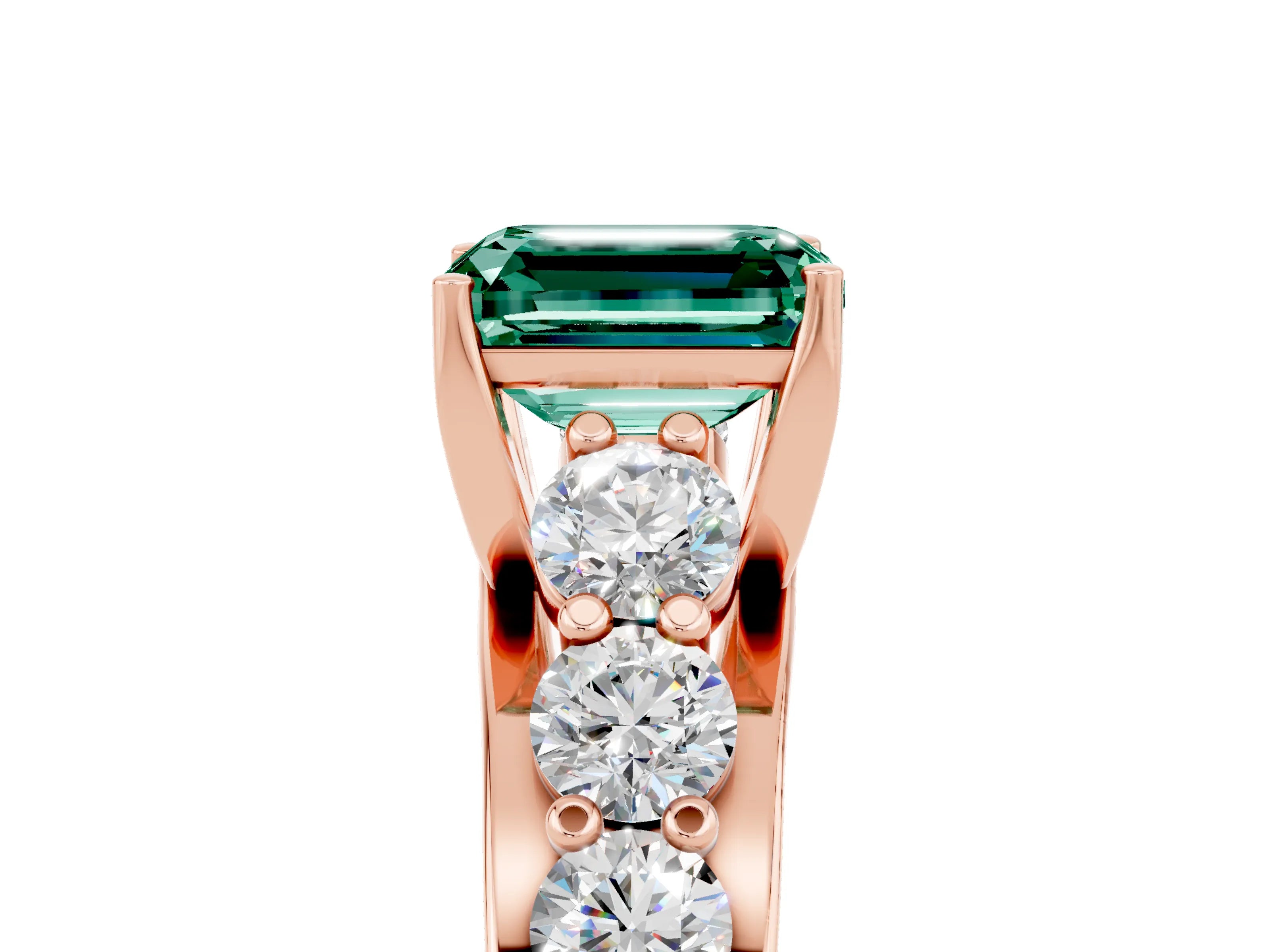 Rose gold Emerald Cut Green Sapphire Engagement Ring with Pavé Band and Four-Prong Setting_5