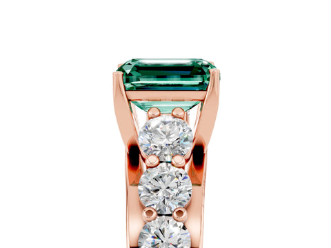 Rose gold Emerald Cut Green Sapphire Engagement Ring with Pavé Band and Four-Prong Setting_5