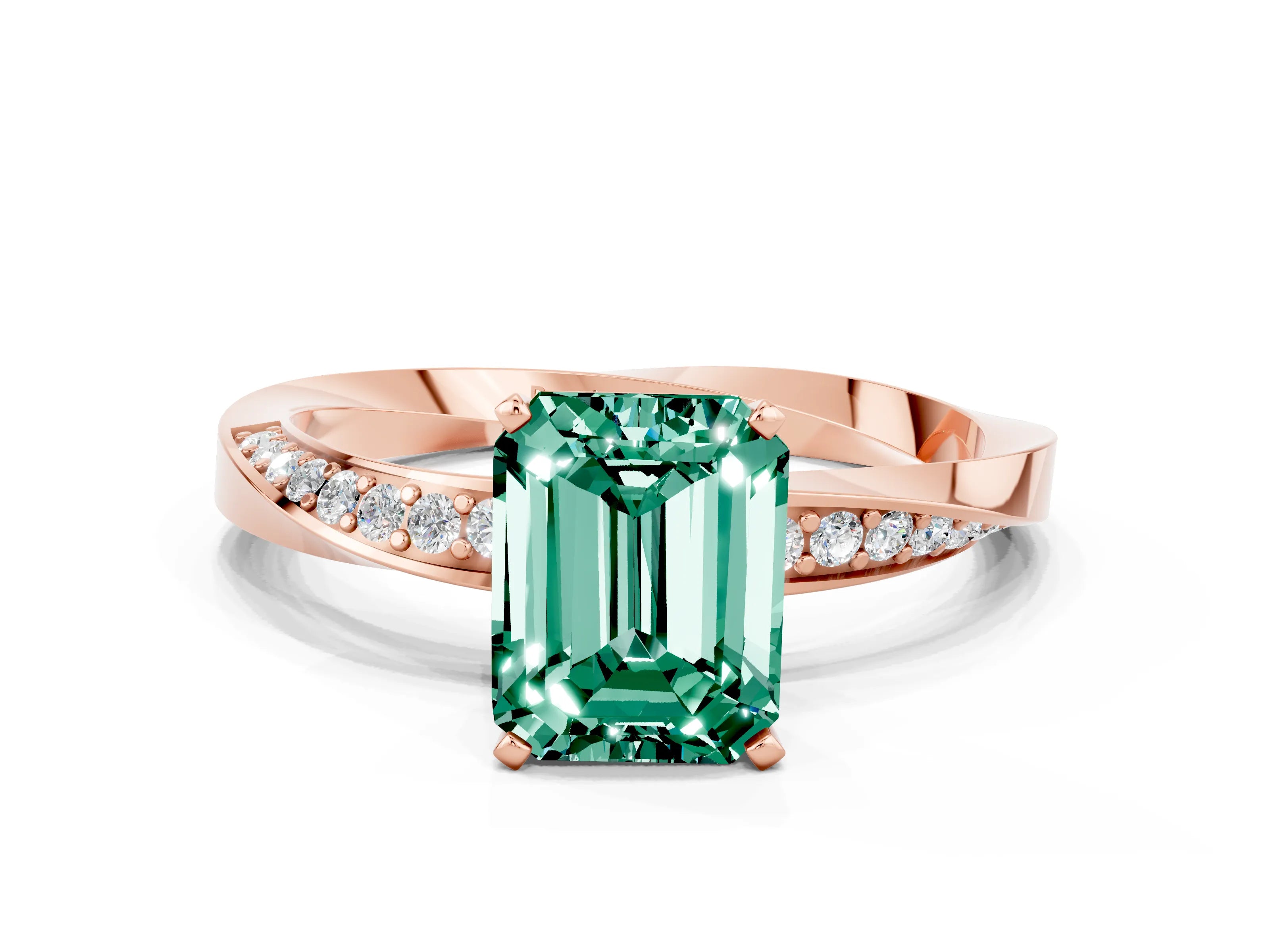Rose gold Emerald Cut Green Sapphire Engagement Ring with Side Stone Accents and Four-Prong Setting_27