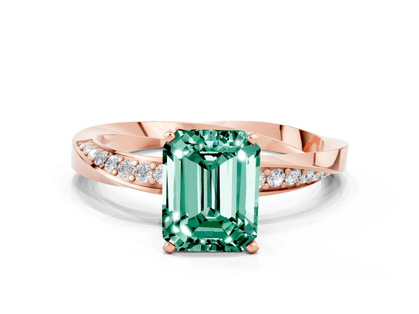 Rose gold Emerald Cut Green Sapphire Engagement Ring with Side Stone Accents and Four-Prong Setting