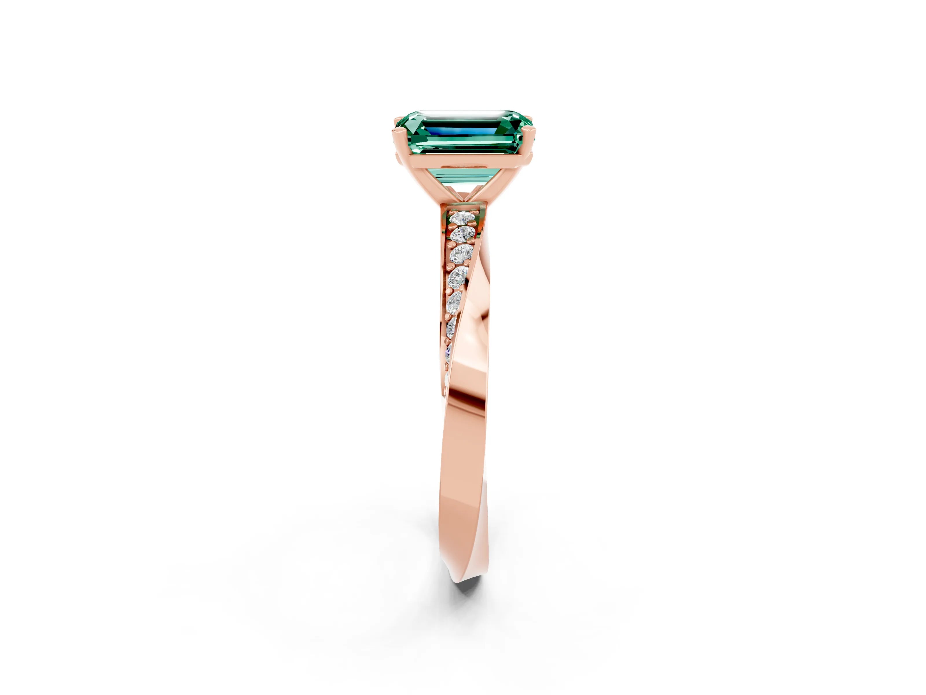 Rose gold Emerald Cut Green Sapphire Engagement Ring with Side Stone Accents and Four-Prong Setting_29