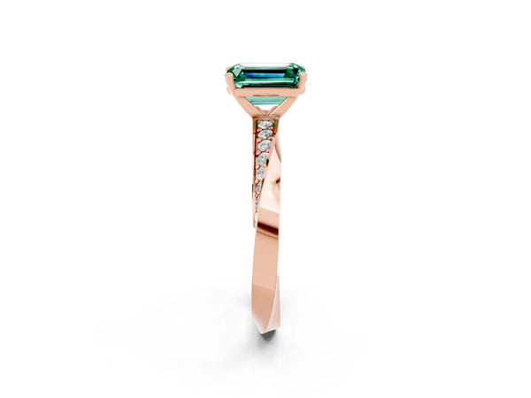 Rose gold Emerald Cut Green Sapphire Engagement Ring with Side Stone Accents and Four-Prong Setting