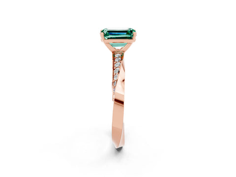 Rose gold Emerald Cut Green Sapphire Engagement Ring with Side Stone Accents and Four-Prong Setting_29