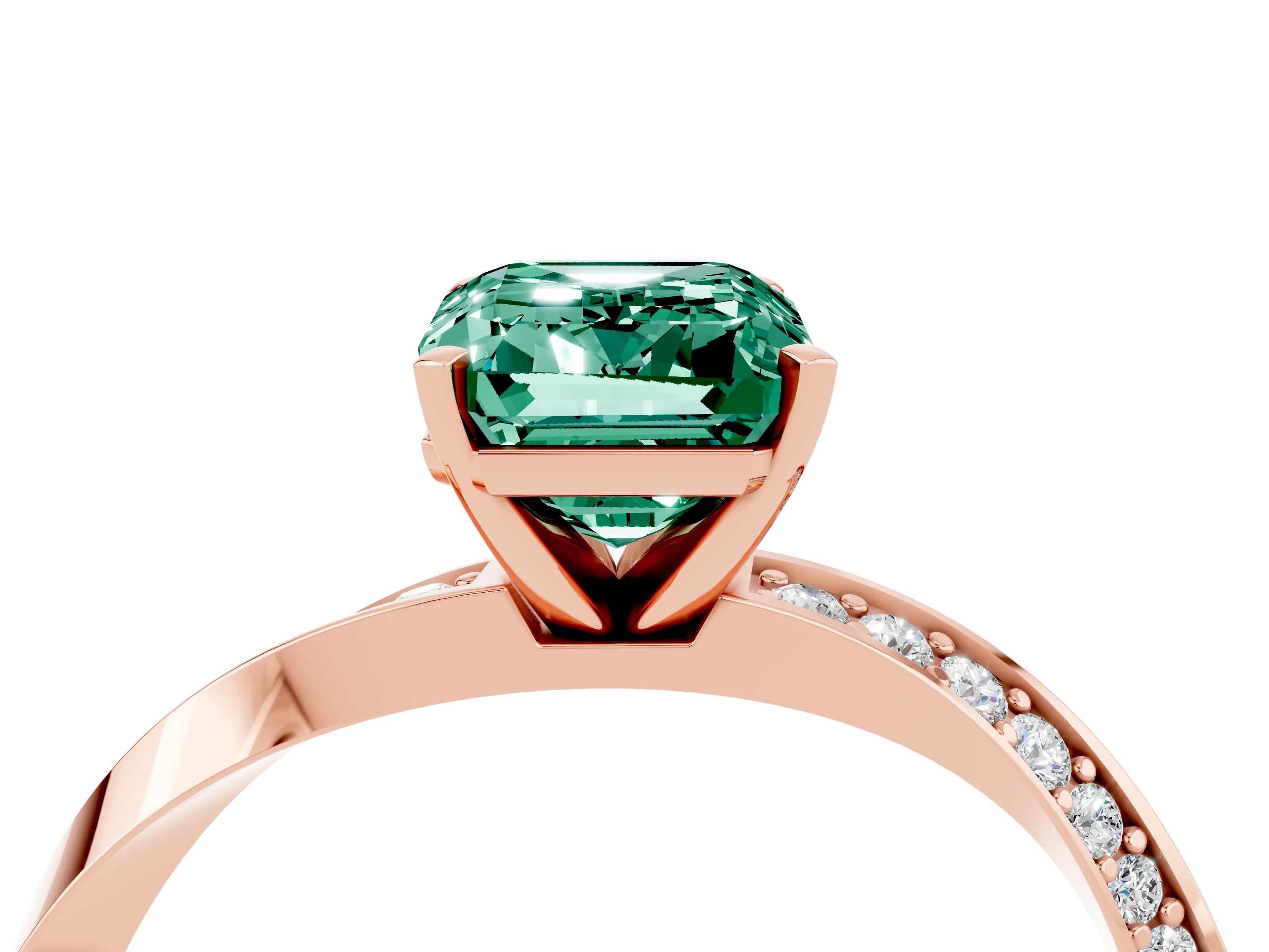 Rose gold Emerald Cut Green Sapphire Engagement Ring with Side Stone Accents and Four-Prong Setting_31