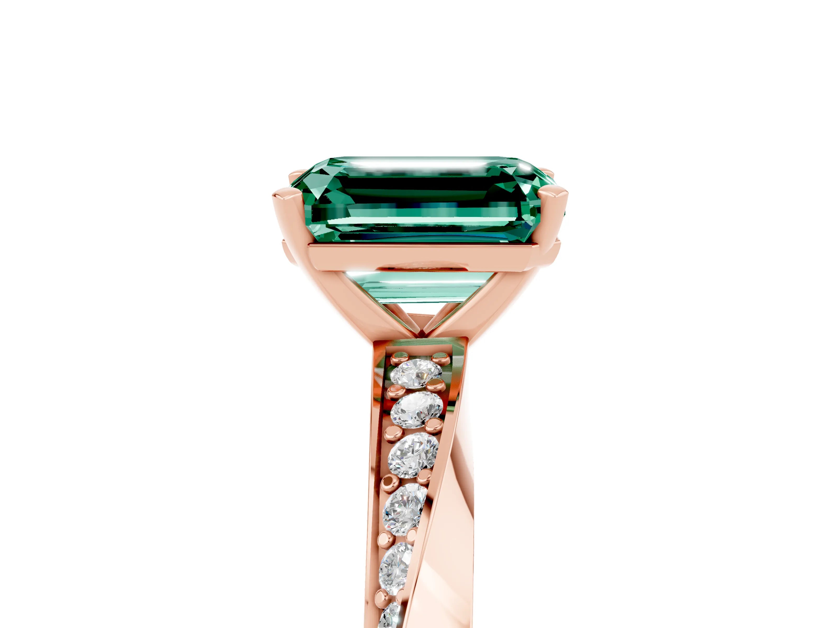 Rose gold Emerald Cut Green Sapphire Engagement Ring with Side Stone Accents and Four-Prong Setting_32