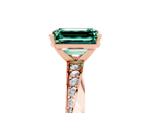 Rose gold Emerald Cut Green Sapphire Engagement Ring with Side Stone Accents and Four-Prong Setting_32