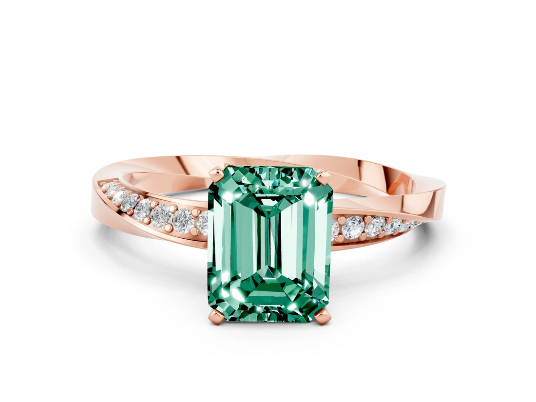 Rose gold Emerald Cut Green Sapphire Engagement Ring with Side Stone Accents and Four-Prong Setting_60