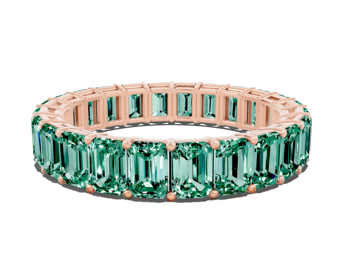 Rose gold Emerald Cut Green Sapphire Eternity Band with Shared Prong Setting_6