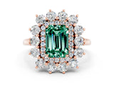 Rose gold Emerald Cut Green Sapphire Floral Double Halo Engagement Ring with Prong Setting_60