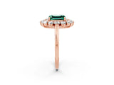 Rose gold Emerald Cut Green Sapphire Floral Double Halo Engagement Ring with Prong Setting_62