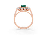 Rose gold Emerald Cut Green Sapphire Floral Double Halo Engagement Ring with Prong Setting_63