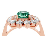 Rose gold Emerald Cut Green Sapphire Floral Double Halo Engagement Ring with Prong Setting_64