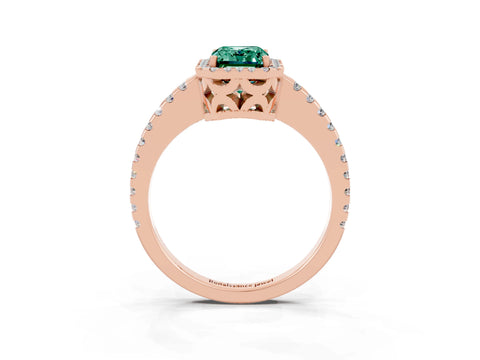 Rose gold Emerald Cut Green Sapphire Halo Engagement Ring with Pavé Band and Prong Setting_15