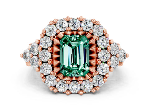 Rose gold Emerald Cut Green Sapphire Halo Ring with Pavé Band and Four-Prong Setting_12
