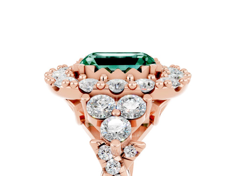 Rose gold Emerald Cut Green Sapphire Halo Ring with Pavé Band and Four-Prong Setting_17