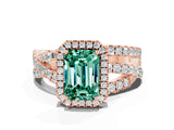 Rose gold Emerald Cut Green Sapphire Halo Ring with Round Split Shank and Prong Setting_48