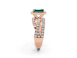 Rose gold Emerald Cut Green Sapphire Halo Ring with Round Split Shank and Prong Setting_50