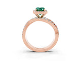 Rose gold Emerald Cut Green Sapphire Halo Ring with Round Split Shank and Prong Setting_51