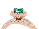 Rose gold Emerald Cut Green Sapphire Halo Ring with Round Split Shank and Prong Setting_52