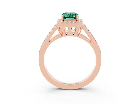 Rose gold Emerald Cut Green Sapphire Halo Ring with Split Shank U-Prong Band and Four-Prong Setting_3