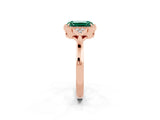 Rose gold Emerald Cut Green Sapphire Halo Ring with Tapered Band and Four-Prong Setting_2