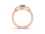 Rose gold Emerald Cut Green Sapphire Halo Ring with Tapered Band and Four-Prong Setting_3