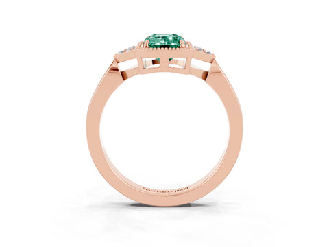 Rose gold Emerald Cut Green Sapphire Halo Ring with Tapered Band and Four-Prong Setting_3