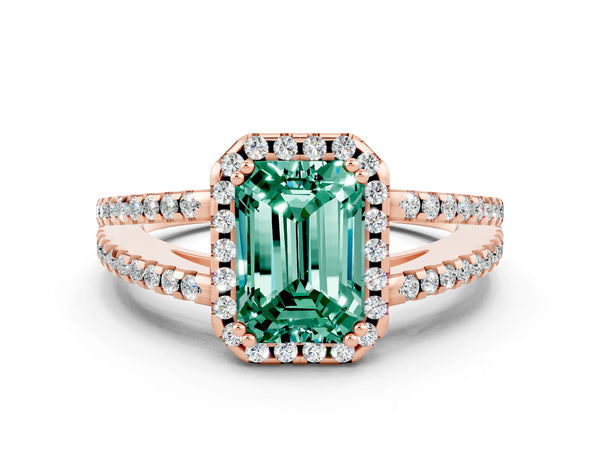 Rose gold Emerald Cut Green Sapphire Halo Split Shank Engagement Ring
