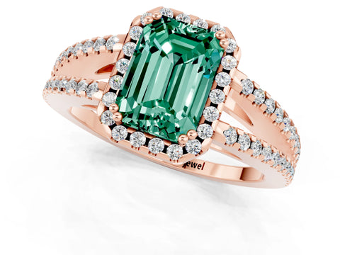 Rose gold Emerald Cut Green Sapphire Halo Split Shank Engagement Ring_13