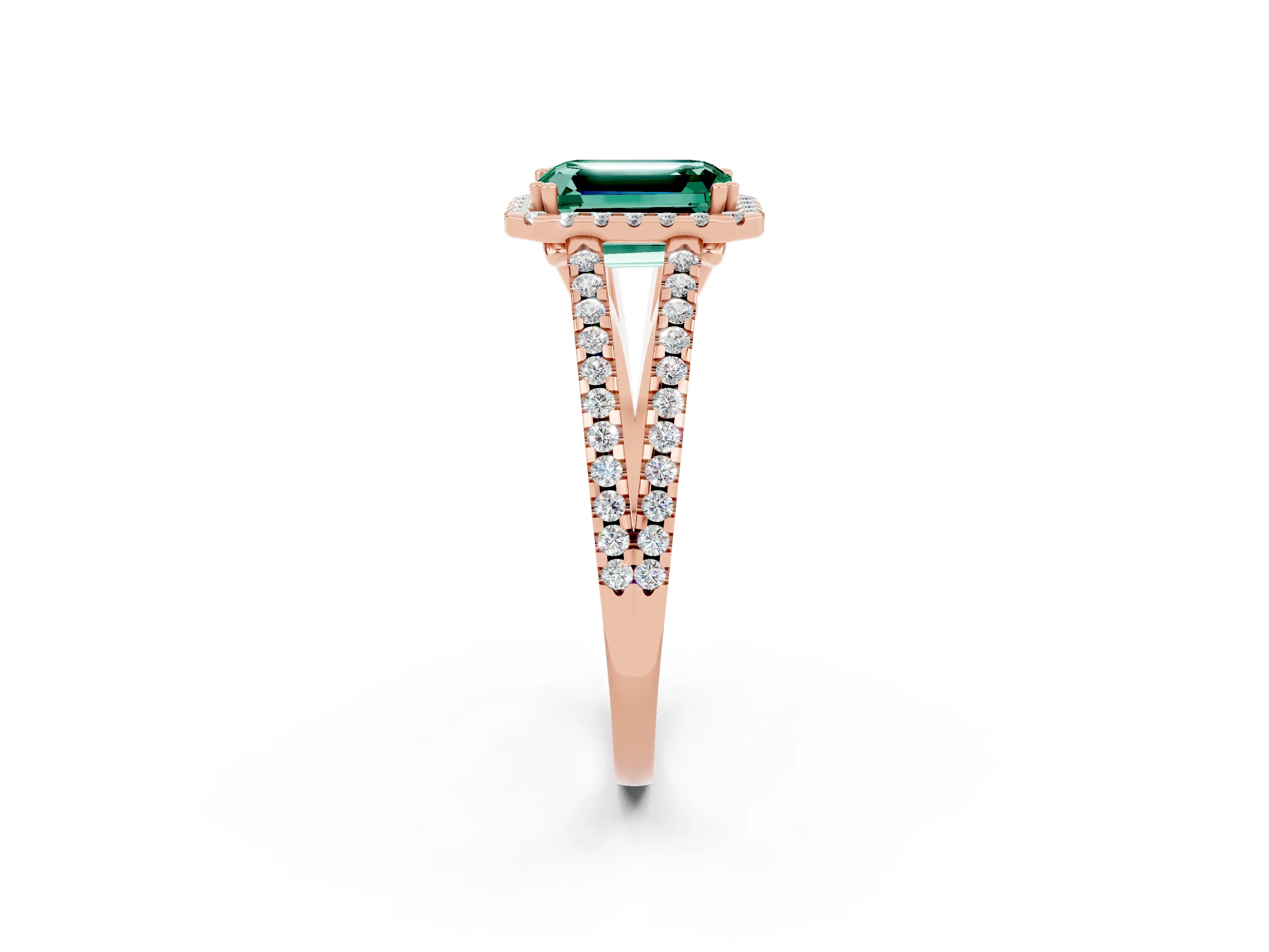Rose gold Emerald Cut Green Sapphire Halo Split Shank Engagement Ring_14