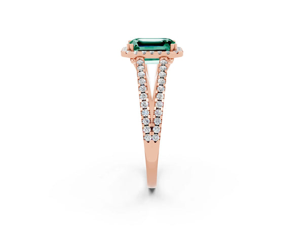 Rose gold Emerald Cut Green Sapphire Halo Split Shank Engagement Ring