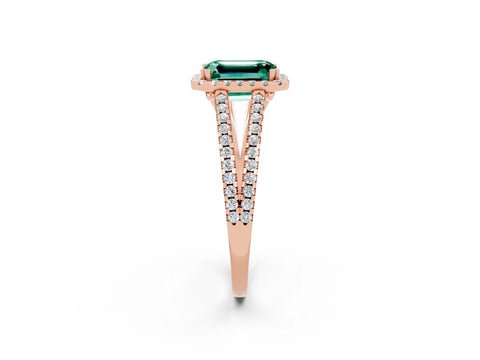 Rose gold Emerald Cut Green Sapphire Halo Split Shank Engagement Ring_14