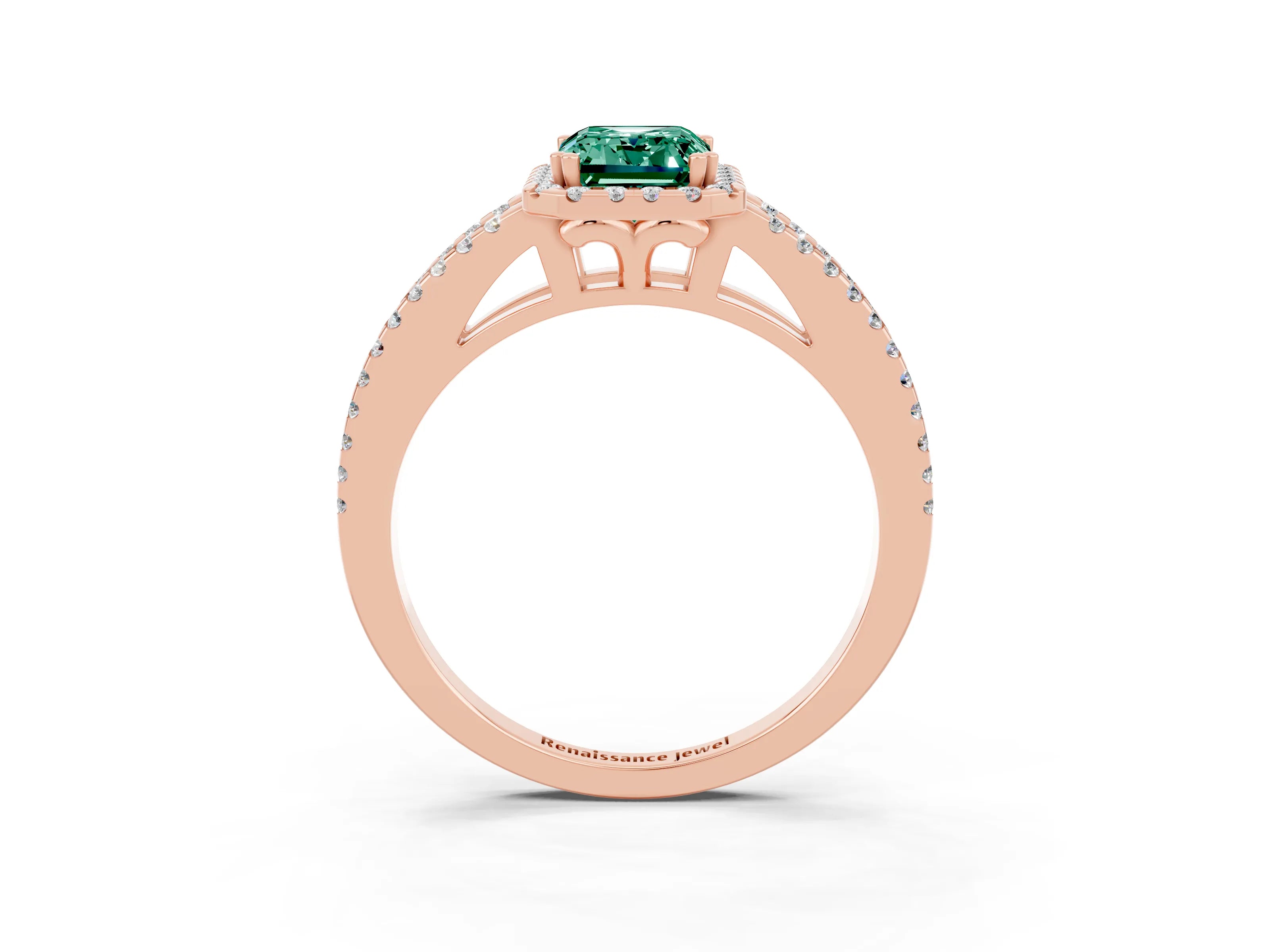 Rose gold Emerald Cut Green Sapphire Halo Split Shank Engagement Ring_15
