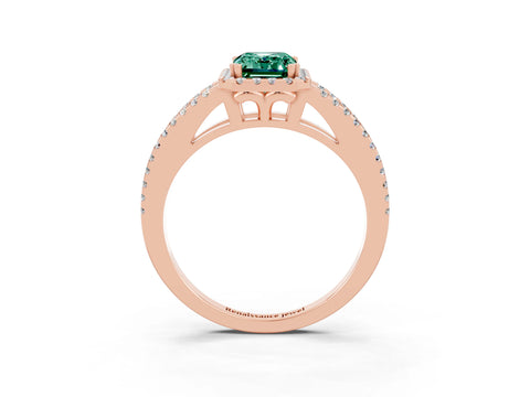 Rose gold Emerald Cut Green Sapphire Halo Split Shank Engagement Ring_15