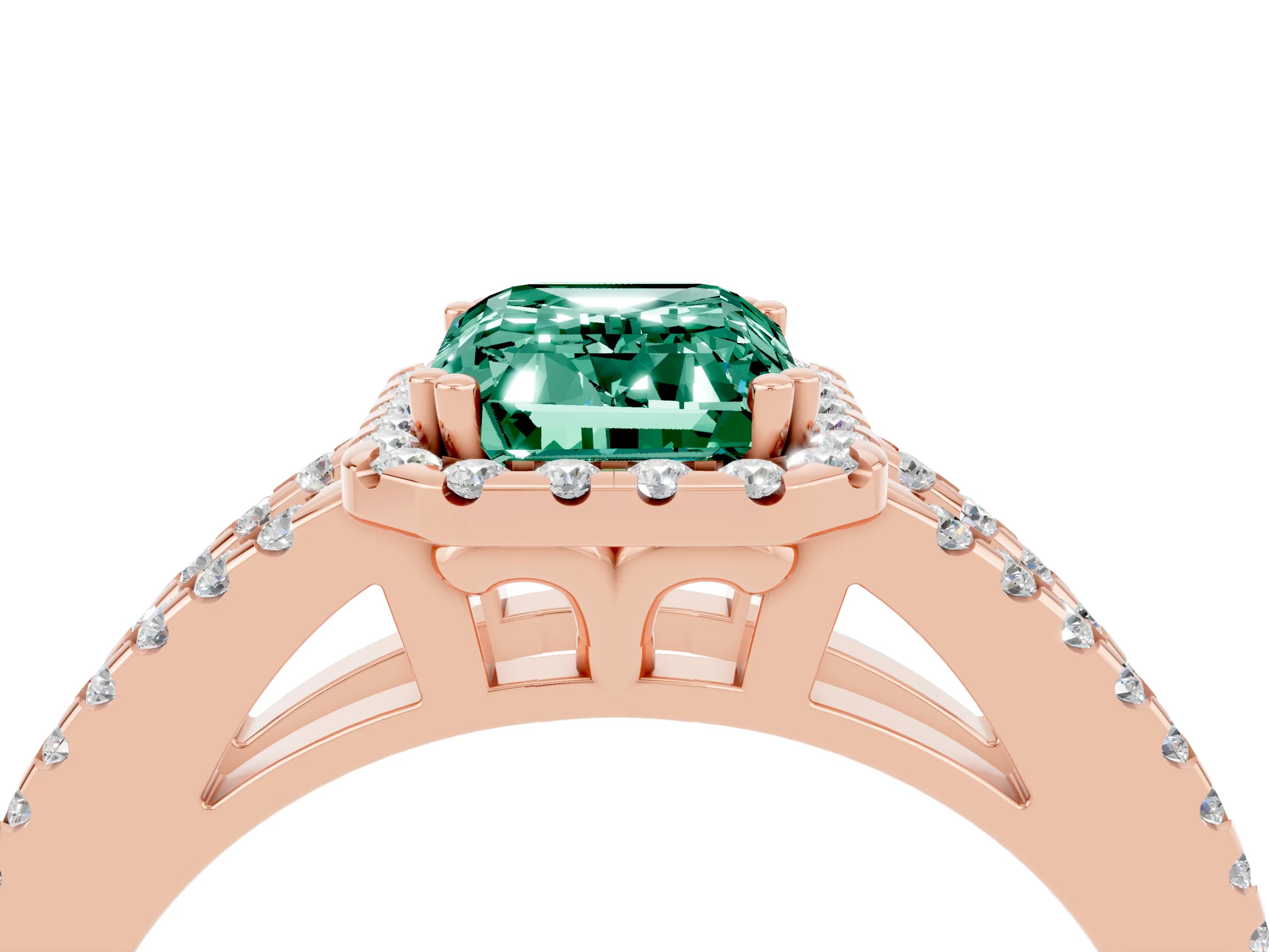Rose gold Emerald Cut Green Sapphire Halo Split Shank Engagement Ring_16
